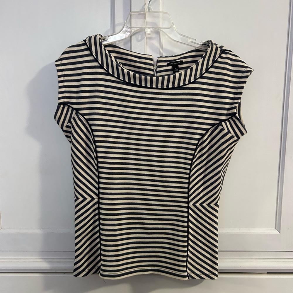 Ann Taylor Black and White Striped Blouse